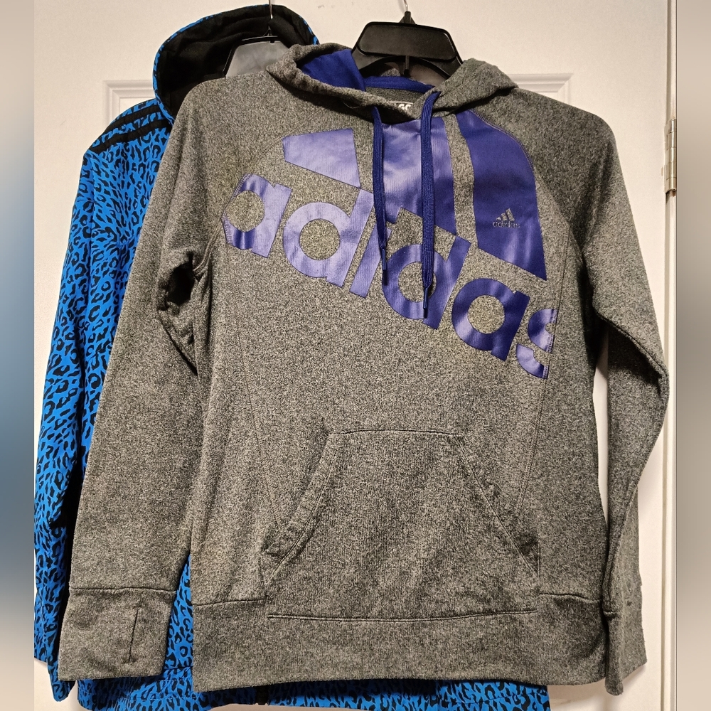 L💙Adidas Lot of 2 Sportwear Trackjacket Hoodie Blue and Gray*Back to school